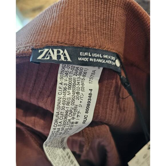 NWT Zara Ribbed Long Skirt Womens Size Large Brown Stretch Midi Maxi w Slit (b4) - Picture 3 of 8